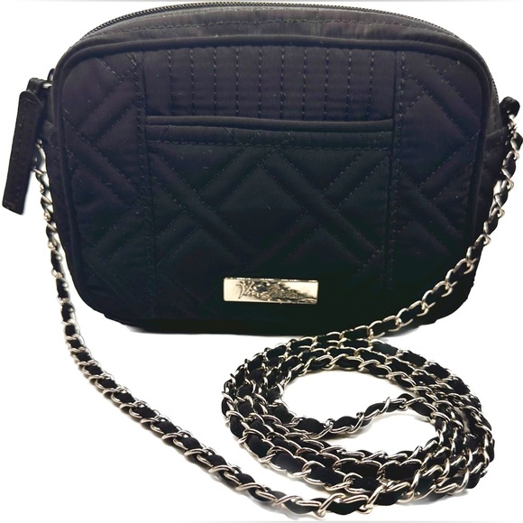 Vera Bradley Quilted Fabric-Black Crossbody w/chain-Excellent Preowned Condition - Picture 1 of 7